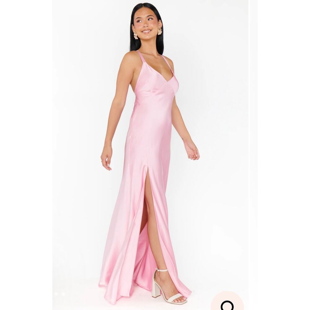 Show Me Your MuMu Anderson Maxi Dress Light Pink Luxe Satin Size Small - Picture 4 of 10
